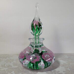 Vintage Gibson Perfume Bottle with Stopper/Paperweight Pink Flowers